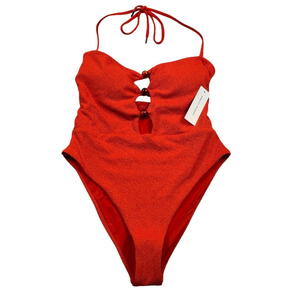 Rebecca Minkoff One Piece Swimsuit Womens Large Orange Cutout Beaded Ribbed New